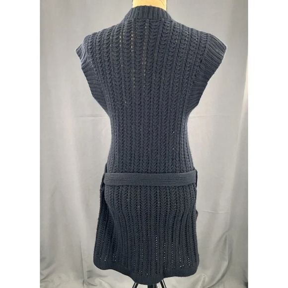 Wallace Sweater Women M Black Duster Knit Vest Tie Pocket Wool Cashmere Cardigan - Picture 2 of 7